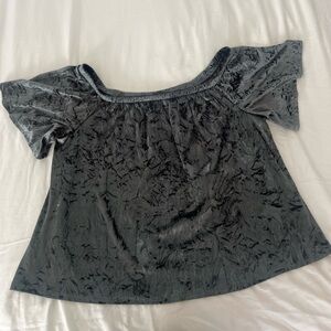 Knox Rose Crush Velvet Shirt Blouse Women’s X-Large Gray On Off Shoulder Boxy